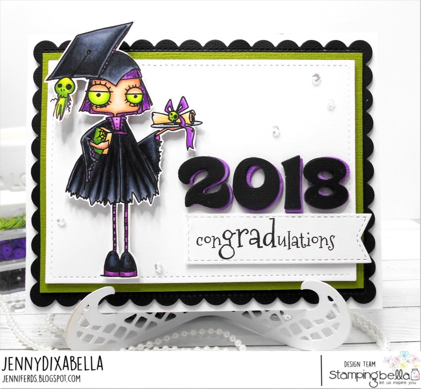 www.stampingbella.com: Rubber stamp: ODDBALL GIRL GRADUATE, card by Jenny Dix