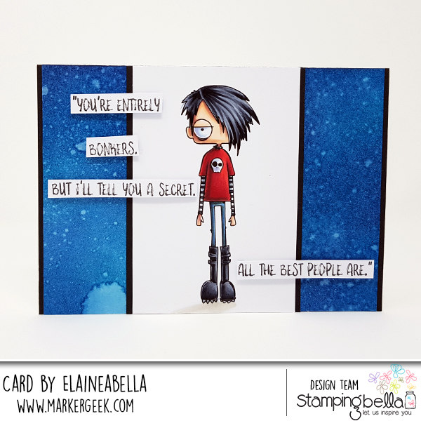 www.stampingbella.com: rubber stamp used ODDBALL Standing Boy, card by Elaine Hughes