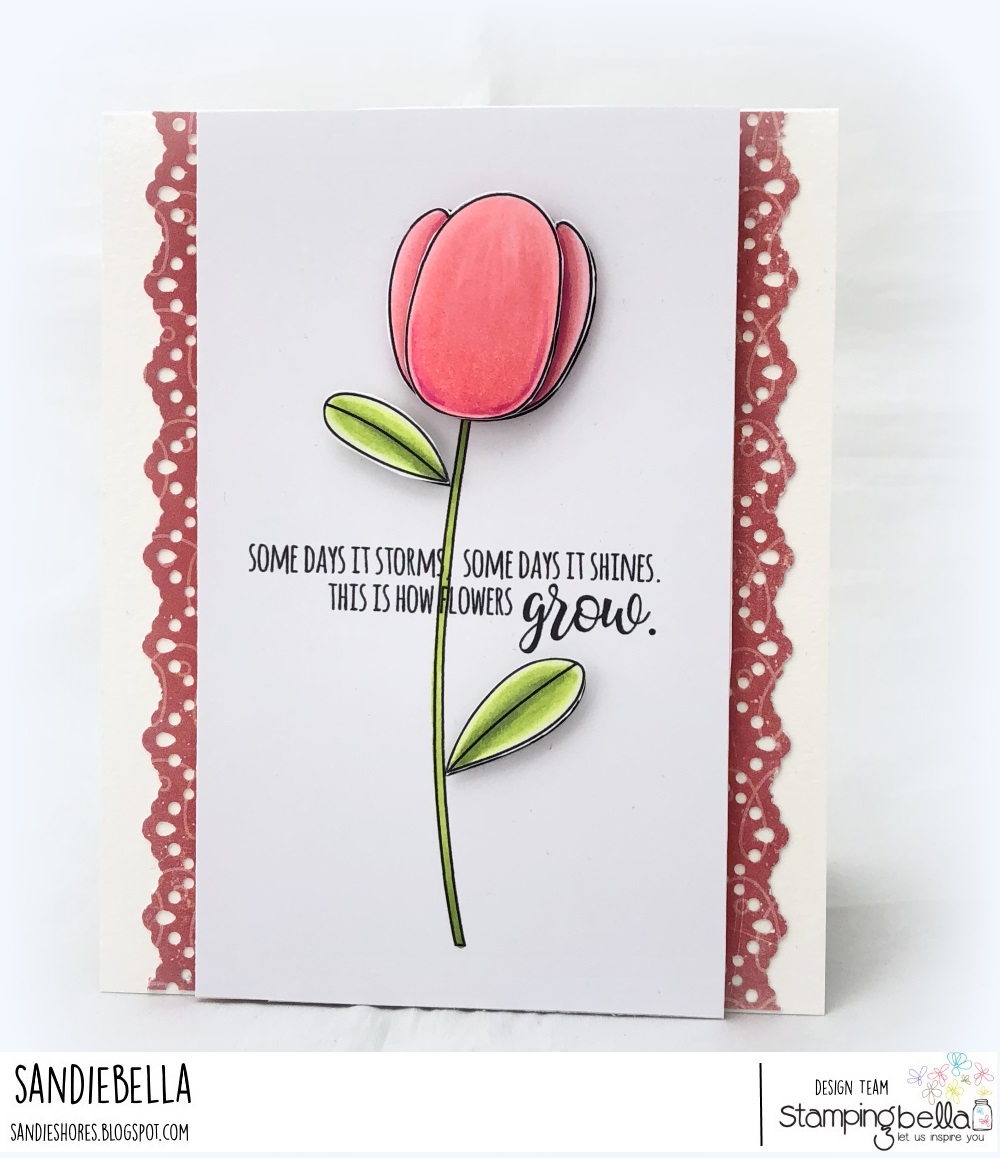 www.stampingbella.com, RUBBER STAMP: TULIP FLORAL SET, tiny townie garden girl FLOWER SENTIMENT SET CARD BY SANDIE DUNNE