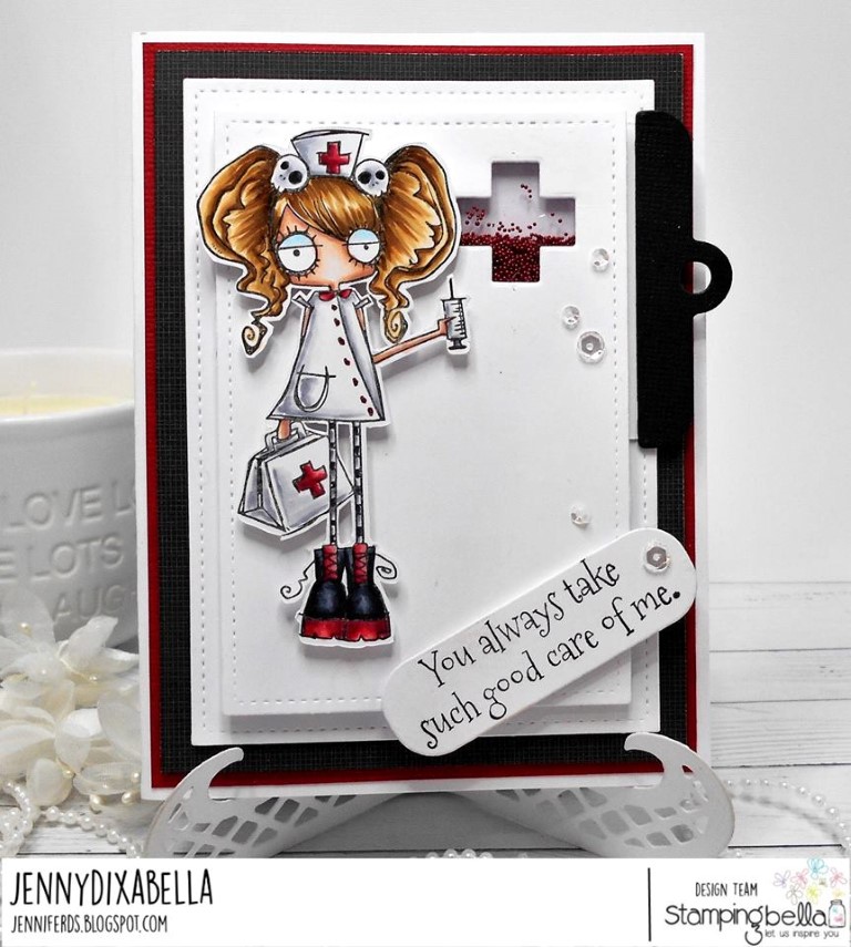 www.stampingbella.com: rubber stamp used: ODDBALL NURSE.  Card by JENNY DIX