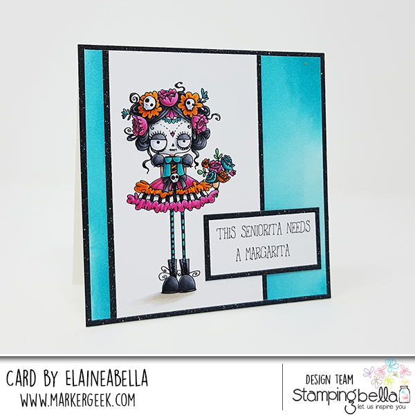 www.stampingbella.com: rubber stamps used: DAY OF THE DEAD ODDBALL. Card by Elaine Hughes