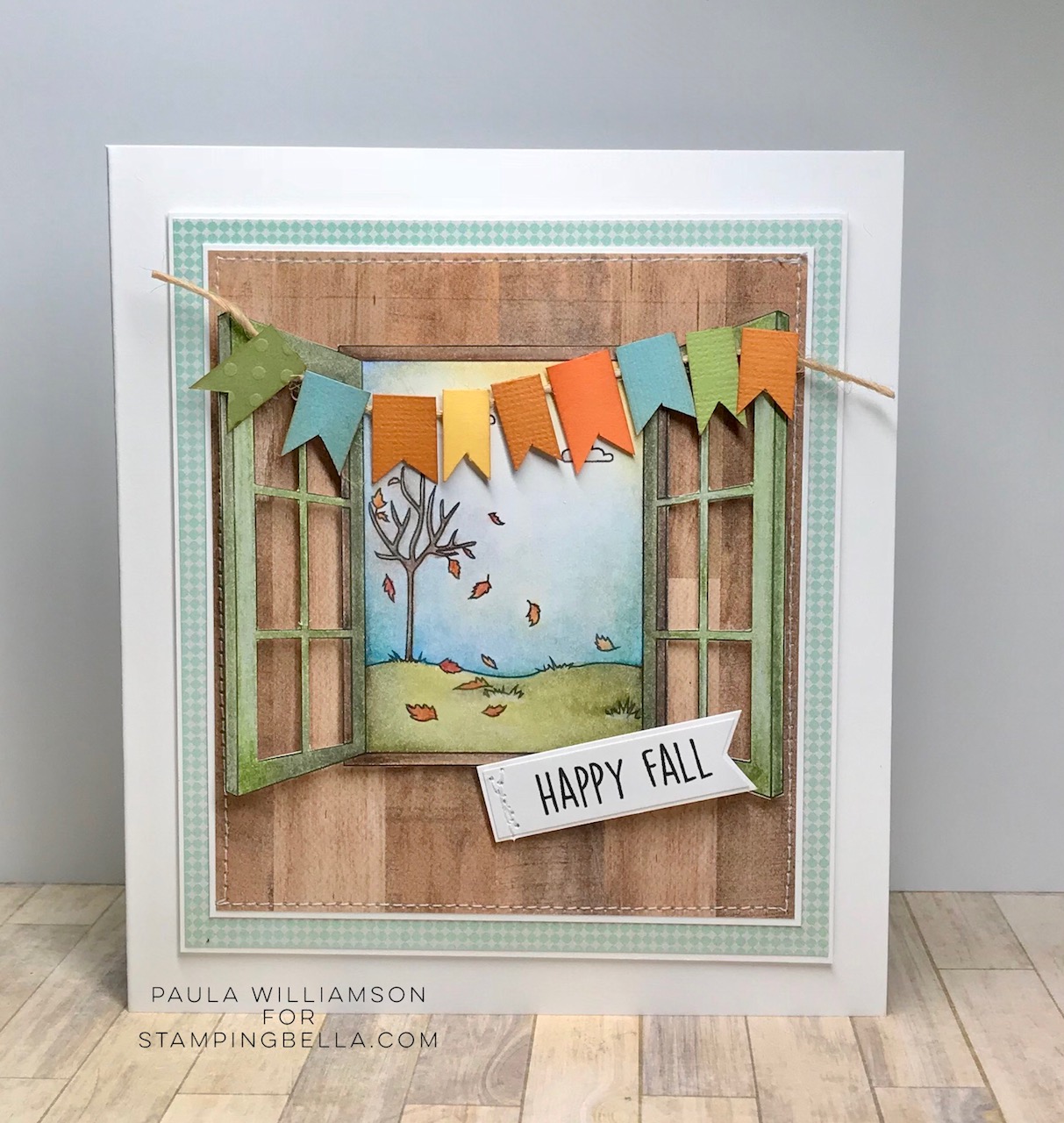 www.stampingbella.com: RUBBER STAMP: FALL WINDOW, card by Paula Williamson