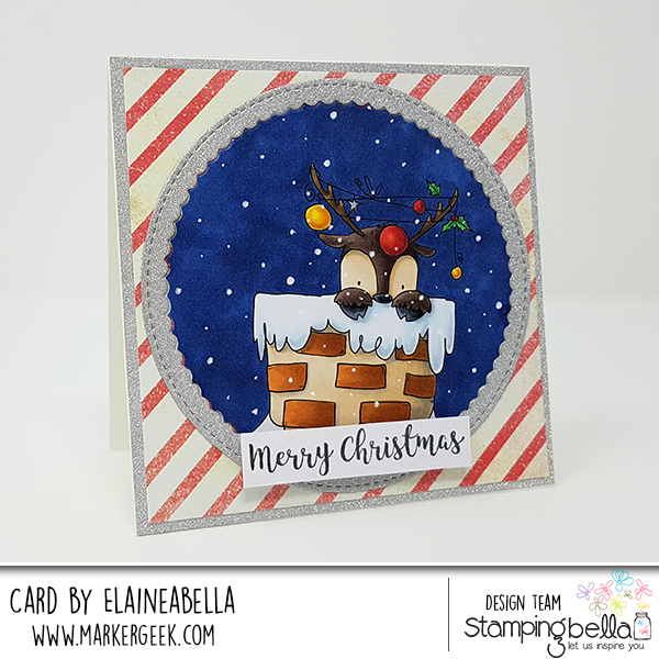 www.stampingbella.com: rubber stamp used: PEEKABOO REINDEER. Card by Elaine Hughes