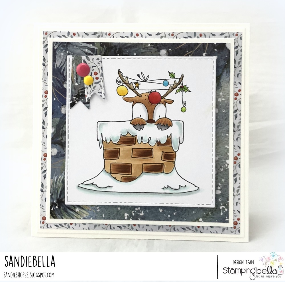 www.stampingbella.com: rubber stamp used: PEEKABOO REINDEER. Card by Sandie Dunne