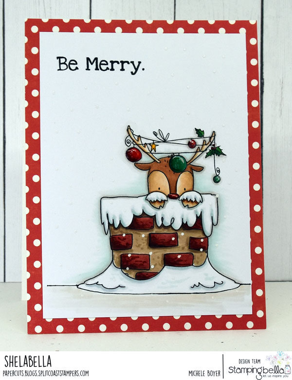 www.stampingbella.com: rubber stamp used: PEEKABOO REINDEER. Card by MICHELE BOYER