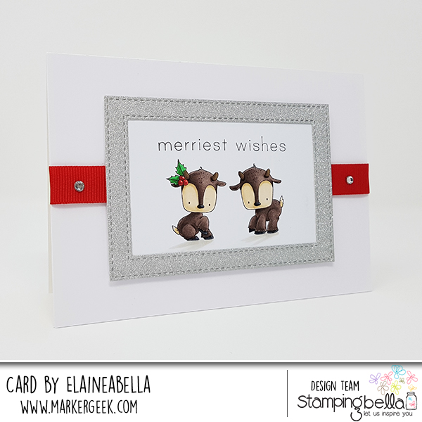 www.stampingbella.com: rubber stamp used: REINDEER FAMILY. Card by Elaine Hughes