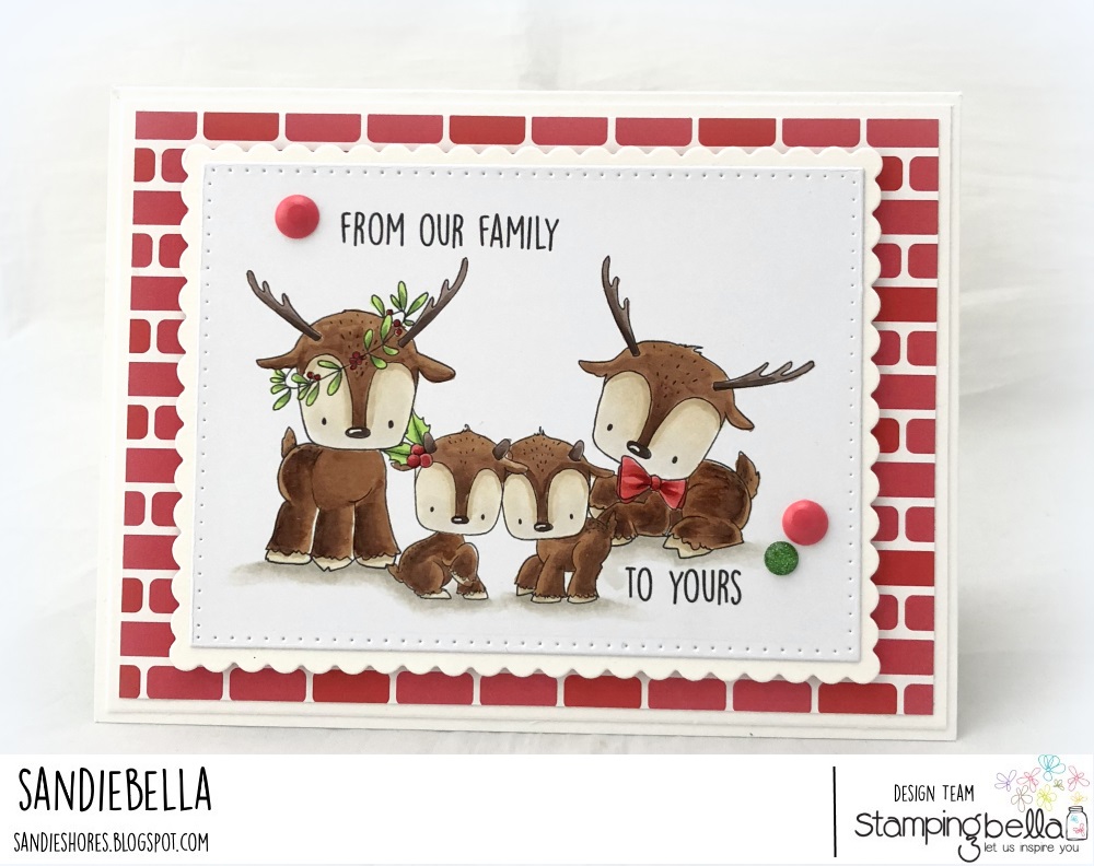 www.stampingbella.com: rubber stamp used: REINDEER FAMILY. Card by Sandie Dunne