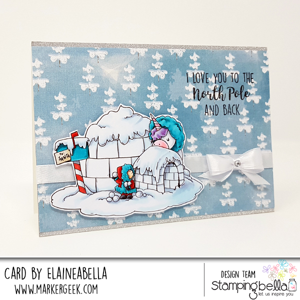 www.stampingbella.com: rubber stamp used: ROSIE AND BERNIE IN the NORTH POLE. Card by Elaine hughes