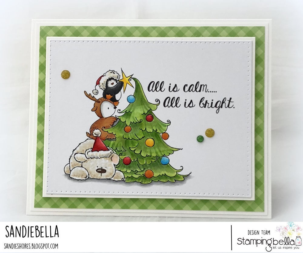 www.stampingbella.com: rubber stamp used: The penguin on a reindeer on a polar bear. Card by Sandie Dunne