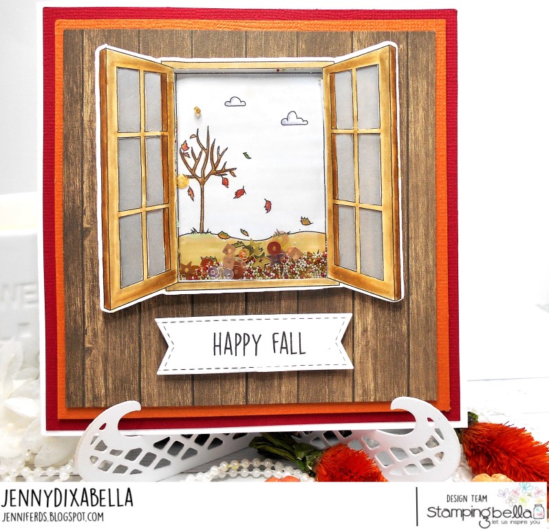 www.stampingbella.com: RUBBER STAMP: FALL WINDOW, card by Jenny Dix