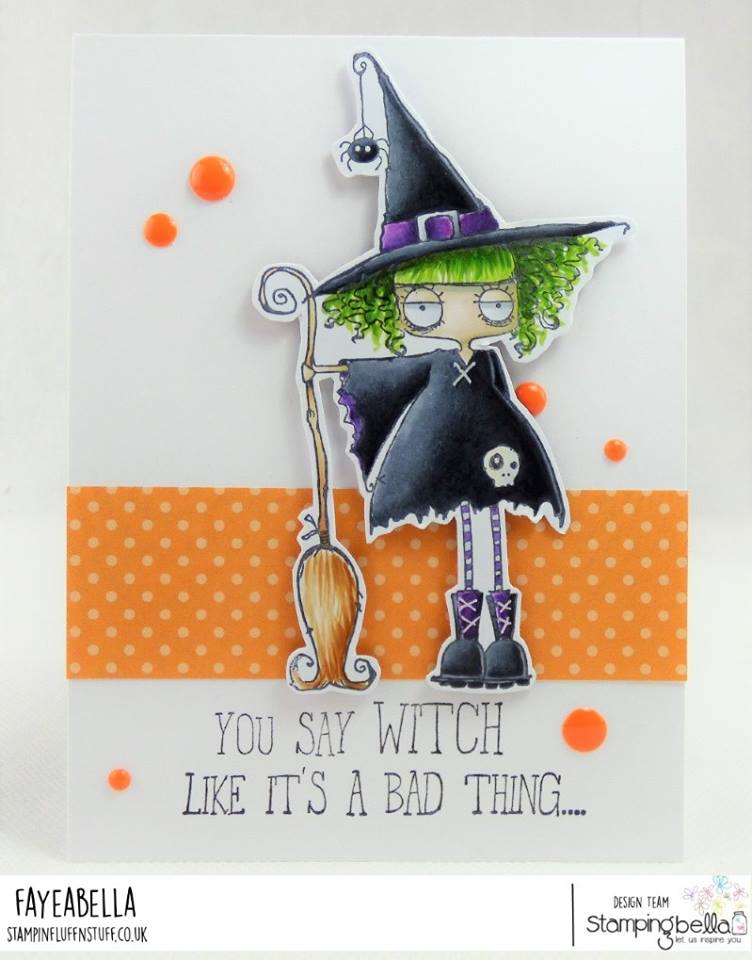 www.stampingbella.com:  rubber stamp used: ODDBALL WITCH card by FAYE WYNN JONES