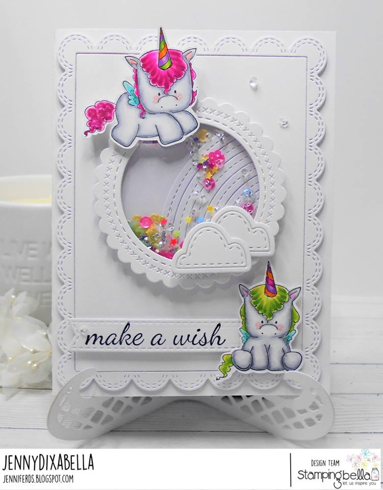 www.stampingbella.com: RUBBER STAMP USED L SET OF UNICORNS, UNICORN SENTIMENT SET.  Card by  Jenny Dix