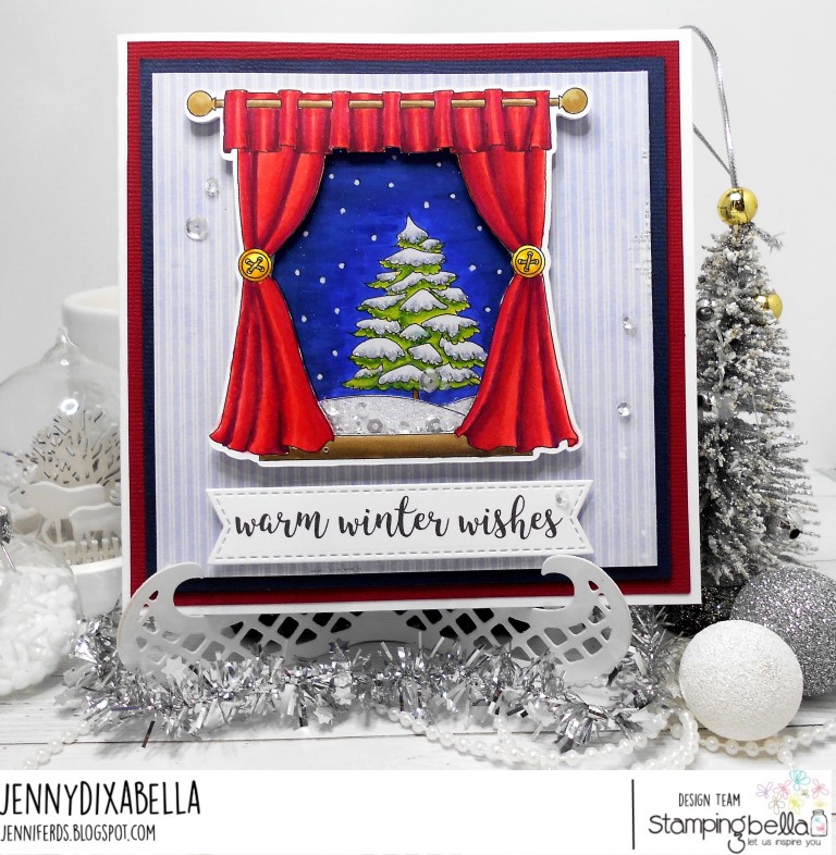 www.stampingbella.com: RUBBER STAMP: WINTER WINDOW, card by Jenny Dix