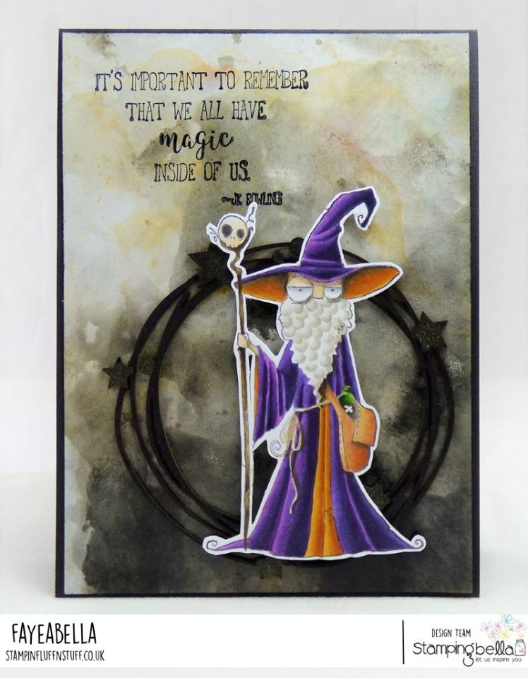 www.stampingbella.com: rubber stamp used: ODDBALL WIZARD. Card by Faye Wynn Jones