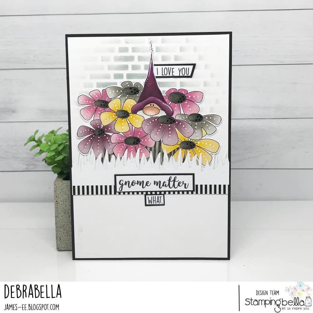 www.stampingbella.com: Rubber stamp used: GNOME BOUQUET.  Card by DEBRA JAMES