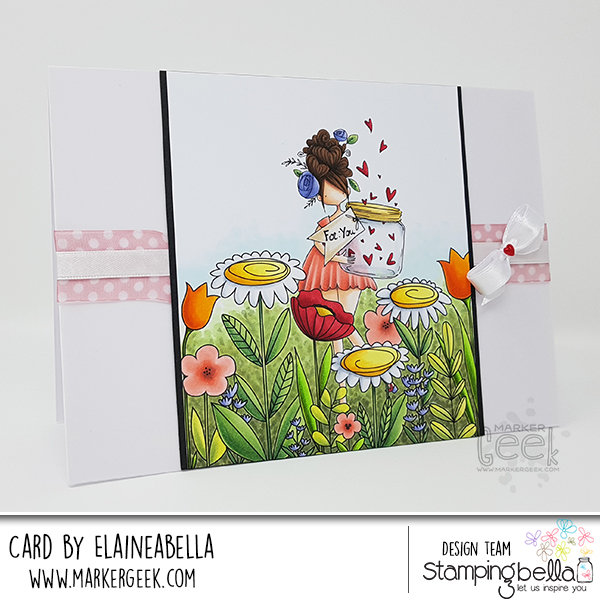 Stamping Bella Curvy Girl with a Jar of Hearts Floral Forest Scene Card by Elaineabella