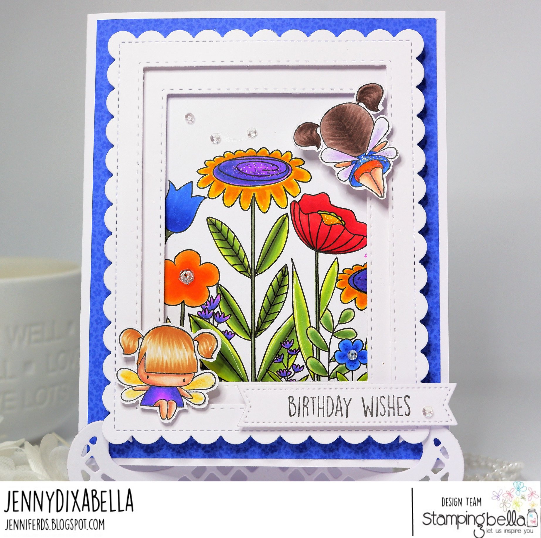 www.stampingbella.com: rubber stamp used FLORAL FOREST BACKDROP and LITLE BITS FAIRIES.  Card by Jenny Dix