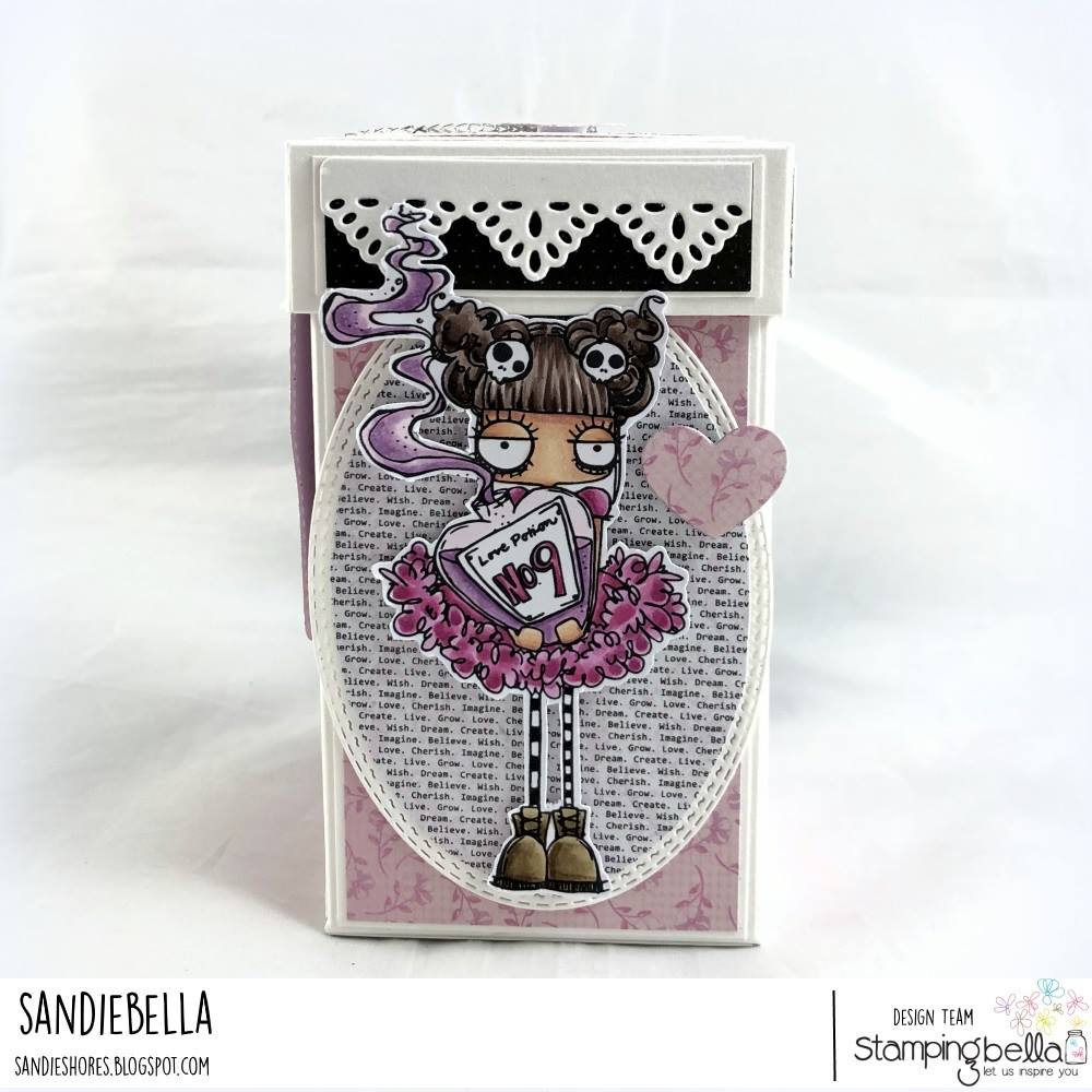 www.stampingbella.com: RUBBER STAMP USED: LOVE POTION ODDBALL.  Project by SANDIE DUNNE