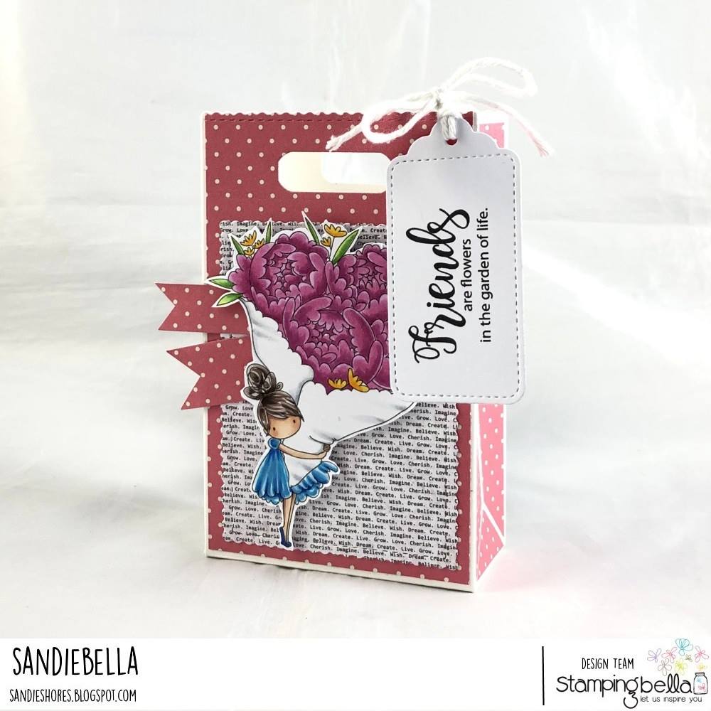 www.stampingbella.com: rubber stamp used :  Teeny Tiny with a bouquet.  Card by Sandie Dunne