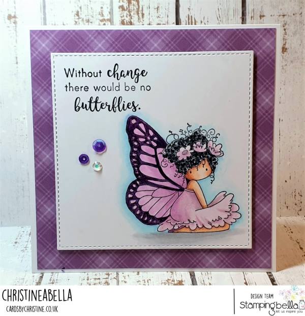 www.stampingbella.com: rubber stamp used:  TINY TOWNIE BUTTERFLY GIRL BESS CARD by Christine Levison