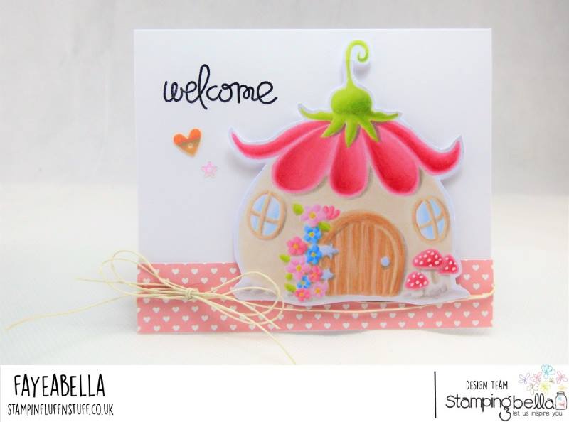 www.stampingbella.com: rubber stamp used:  Littles FAIRY HOUSE.  Card by Faye Wynn Jones