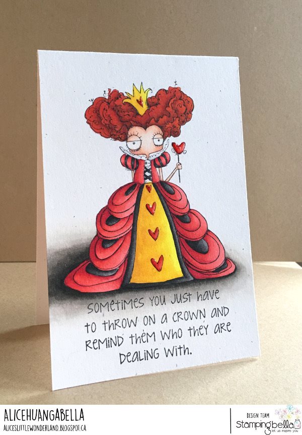 www.stampingbella.com: rubber stamp used :  ODDBALL QUEEN OF HEARTS .  Card by ALICE HUANG