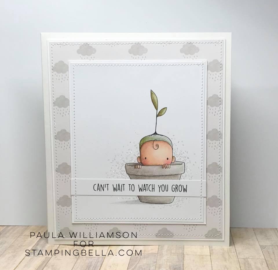 www.stampingbella.com: rubber stamp used :  SPROUTED BABY, CARD BY PAULA WILLIAMSON