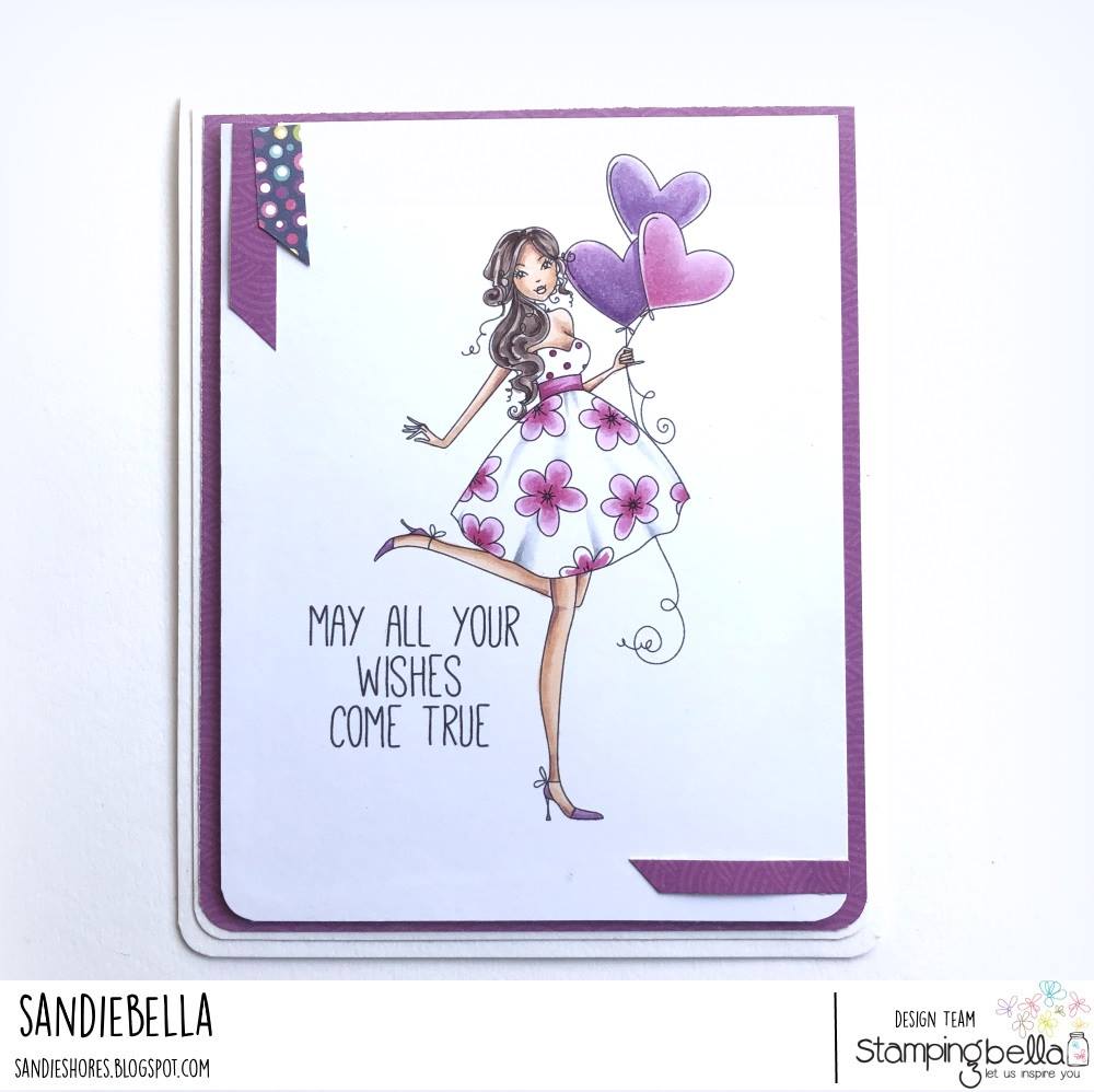 www.stampingbella.com: rubber stamp used: BALLOONABELLA.  Card by Sandie Dunne