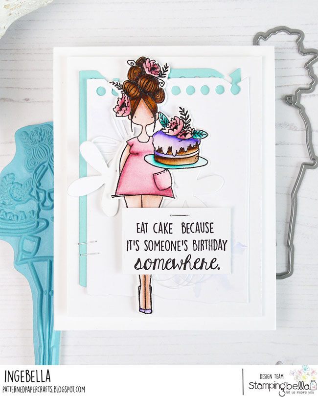 www.stampingbella.com: Rubber stamp used:  CURVY GIRL EATS CAKE  Card by: INGE GROOT