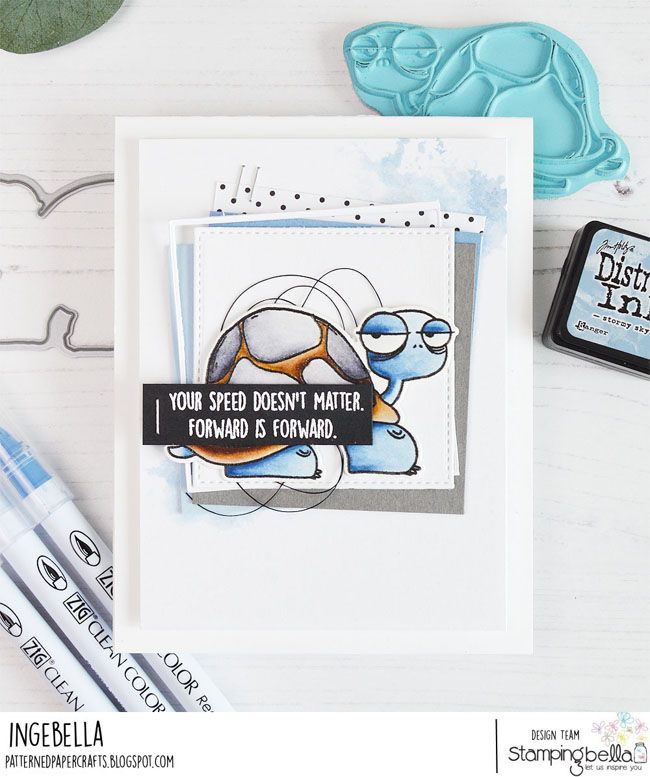 www.stampingbella.com: rubber stamp used: ODDBALL TURTLE. Card by INGE GROOT