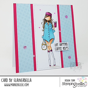 www.stampingbella.com: rubber stamp used: CURVY GIRL LOVES COFFEE. Card by ELAINE HUGHES