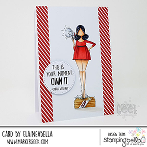 www.stampingbella.com: rubber stamp used: CURVY GIRL WITH A MESSAGE. Card by Elaine Hughes