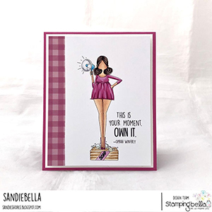 www.stampingbella.com: rubber stamp used: CURVY GIRL WITH A MESSAGE. Card by Sandie DUnne