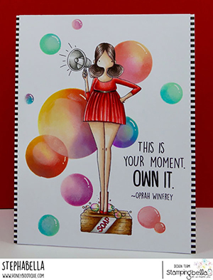 www.stampingbella.com: rubber stamp used: CURVY GIRL WITH A MESSAGE. Card by Stephanie Hill