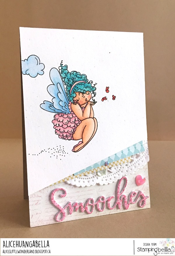 www.stampingbella.com: rubber stamp used EDNA BLOWS A KISS.  Card by Alice Huang
