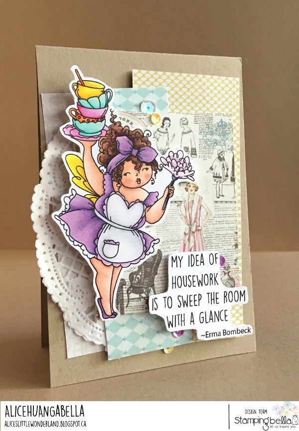 www.stampingbella.com: rubber stamp used: EDNA LOVES TO SWEEP, card by ALICE HUANG