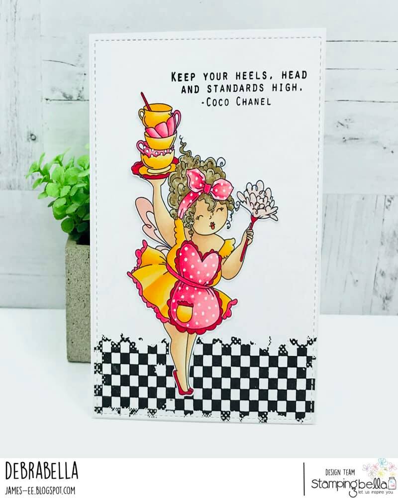 www.stampingbella.com: rubber stamp used: EDNA LOVES TO SWEEP, card by Debra James