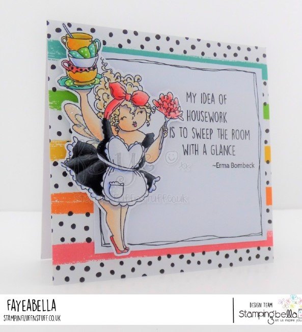 www.stampingbella.com: rubber stamp used: EDNA LOVES TO SWEEP, card by Faye Wynn Jones