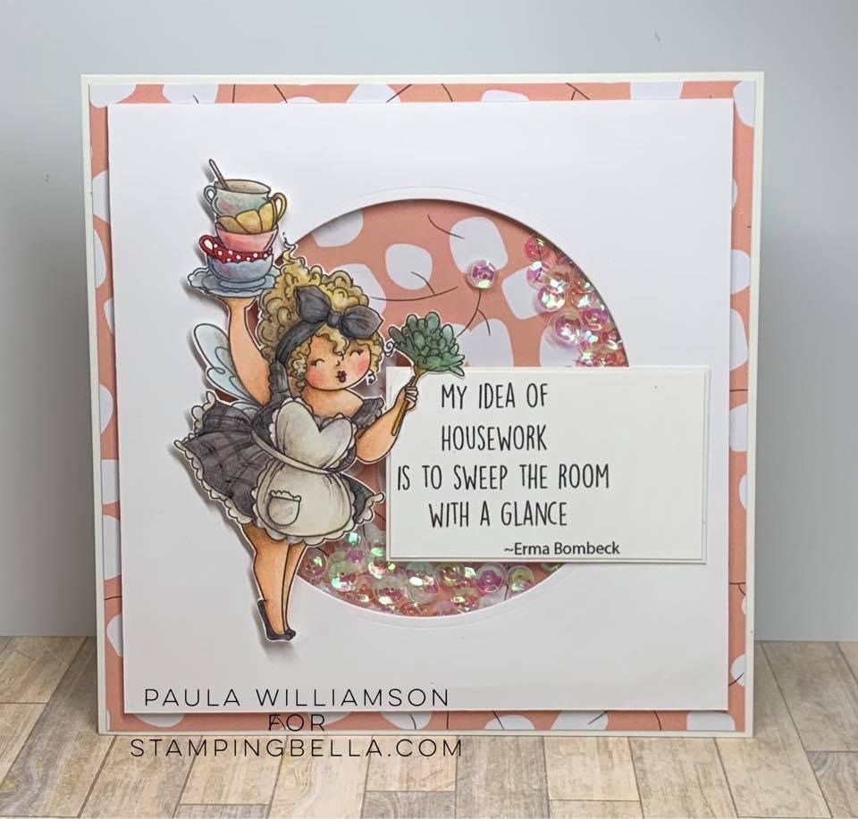 www.stampingbella.com: rubber stamp used: EDNA LOVES TO SWEEP, card by Paula Williamson