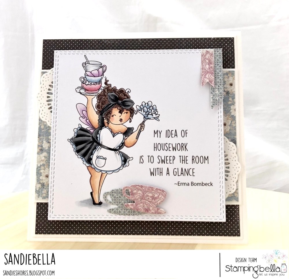 www.stampingbella.com: rubber stamp used: EDNA LOVES TO SWEEP, card by Sandie Dunne