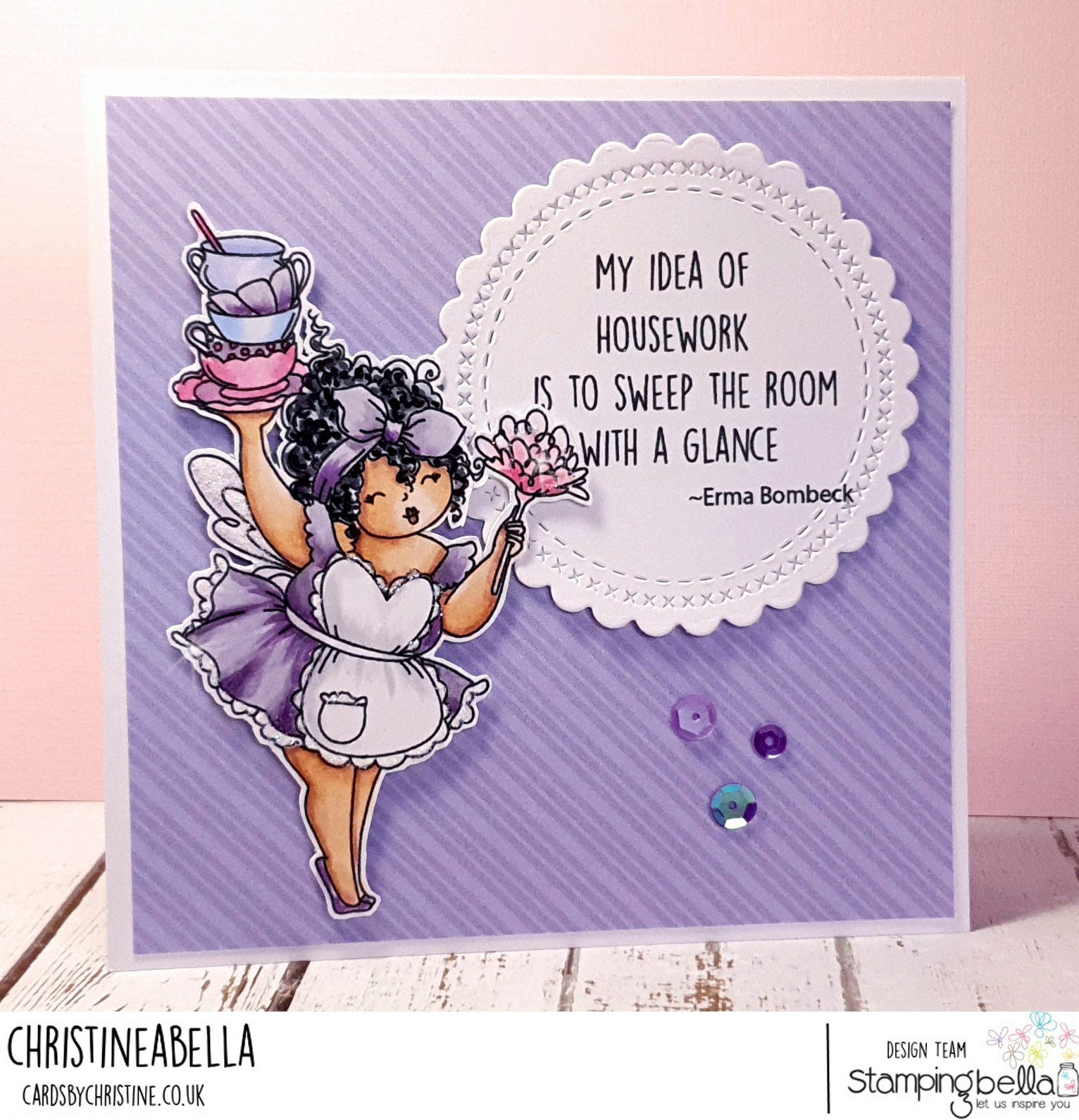 www.stampingbella.com: rubber stamp used: EDNA LOVES TO SWEEP, card by Christine Levison