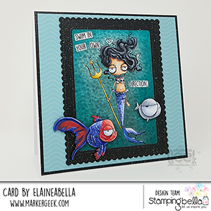 www.stampingbella.com: rubber stamp used: ODDBALL MERMAID SET. and ODDBALL FISH SET Card by Elaine Hughes