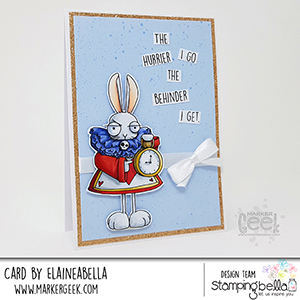 www.stampingbella.com: rubber stamp used ODDBALL WHITE RABBIT Card by Elaine Hughes