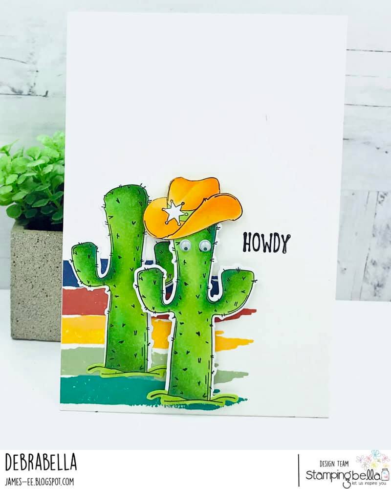 www.stampingbella.com: rubber stamp used SQUIDGY CACTUS  Card by Debra James