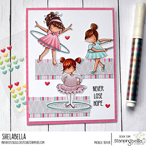 www.stampingbella.com: rubber stamp used: tiny townie hula hoopers. Card by Michele boyer
