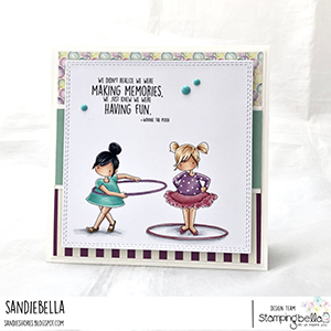 www.stampingbella.com: rubber stamp used: tiny townie hula hoopers. Card by Sandie Dunne