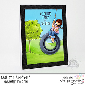www.stampingbella.com: rubber stamp used: TINY TOWNIE TIRE SWING card by ELAINE HUGHES