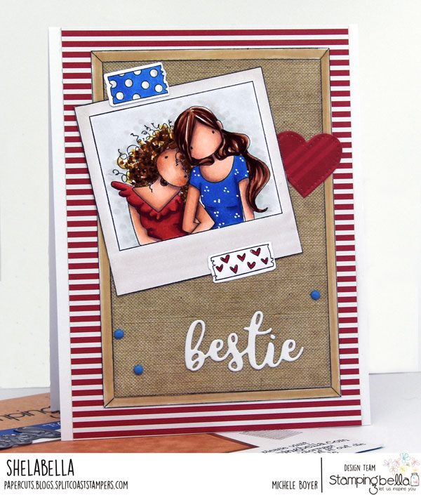 www.stampingbella.com: rubber stamps used: CORKBOARD BACKDROP, WASHI TAPE SET and UPTOWN GIRL SNAPSHOTS MINIS   Card by Michele Boyer