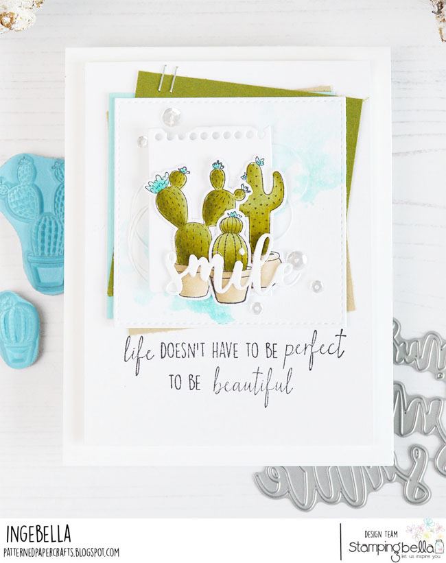 www.stampingbella.com: rubber stamps used: CACTI and our SMILE CUT IT OUT DIE SENTIMENT SET   Card by INGE GROOT
