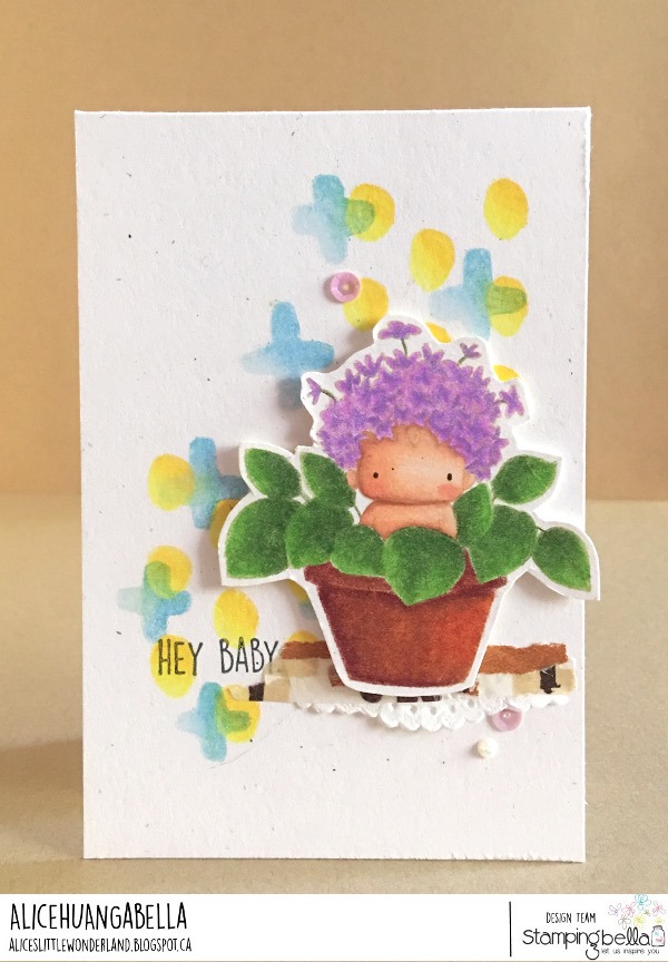 www.stampingbella.com: rubber stamps used: HYDRANGEA BABY IN A POT   Card by ALICE HUANG